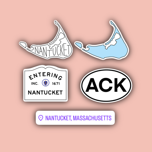 Nantucket Sticker Pack - Waterproof Nantucket Stickers - Outline - Entering Sign - Oval - Geotag