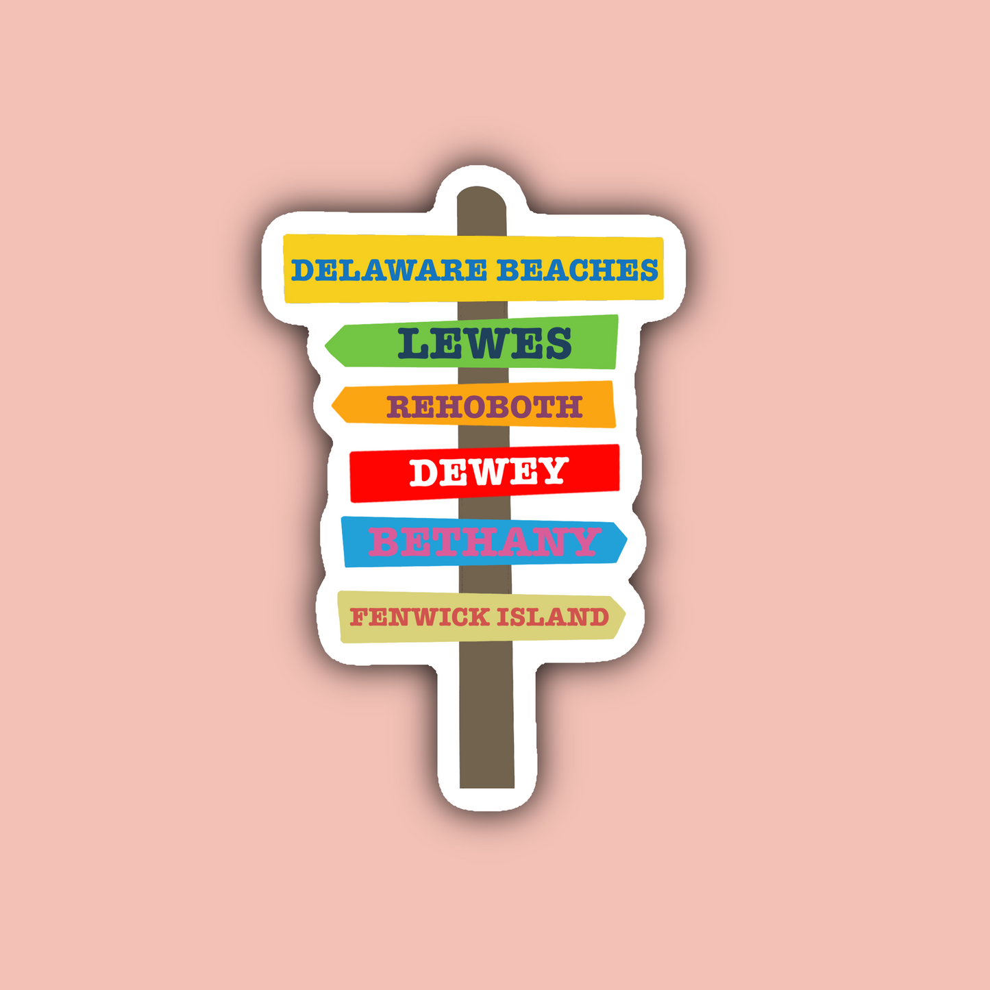 Delaware Beaches Totem Pole - 3" Waterproof Sticker